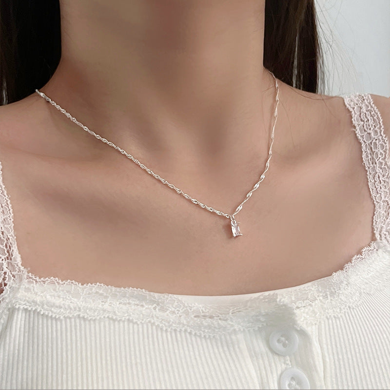 Transparent square rock sugar clavicle chain super shiny zircon pleated chain