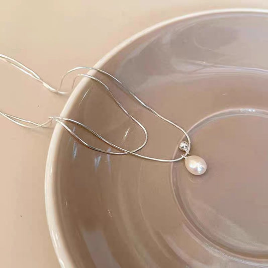 Simple double layer natural pearl necklace