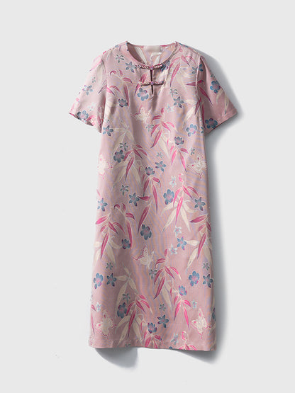 Double-sided different-color new Chinese style silk jacquard dress