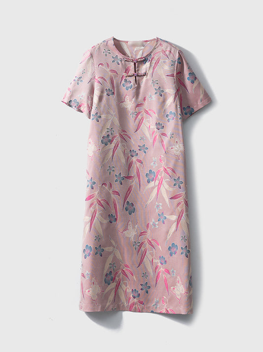 Double-sided different-color new Chinese style silk jacquard dress