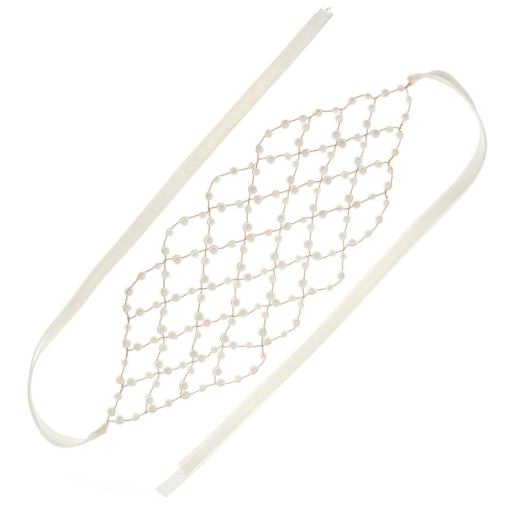 Handmade pearl mesh pressed hair headpiece