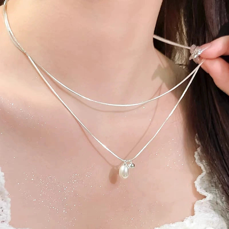 Simple double layer natural pearl necklace