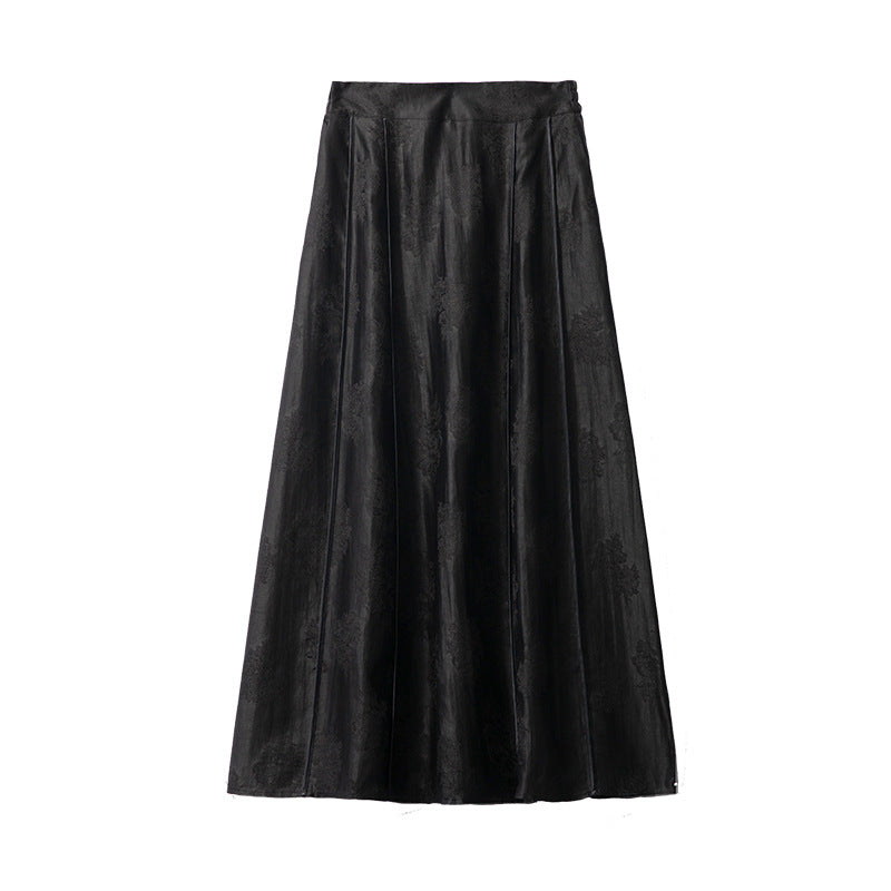 Mulberry silk shantung yarn jacquard elastic high waist wide swing skirt