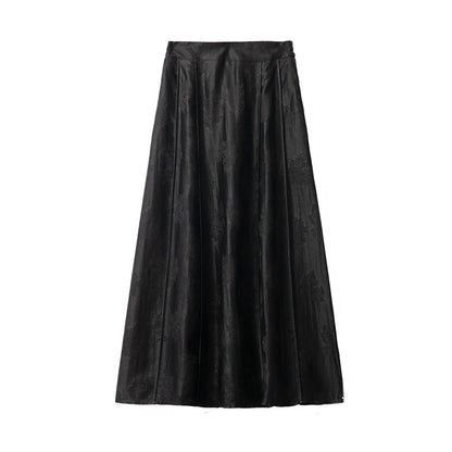 Mulberry silk shantung yarn jacquard elastic high waist wide swing skirt