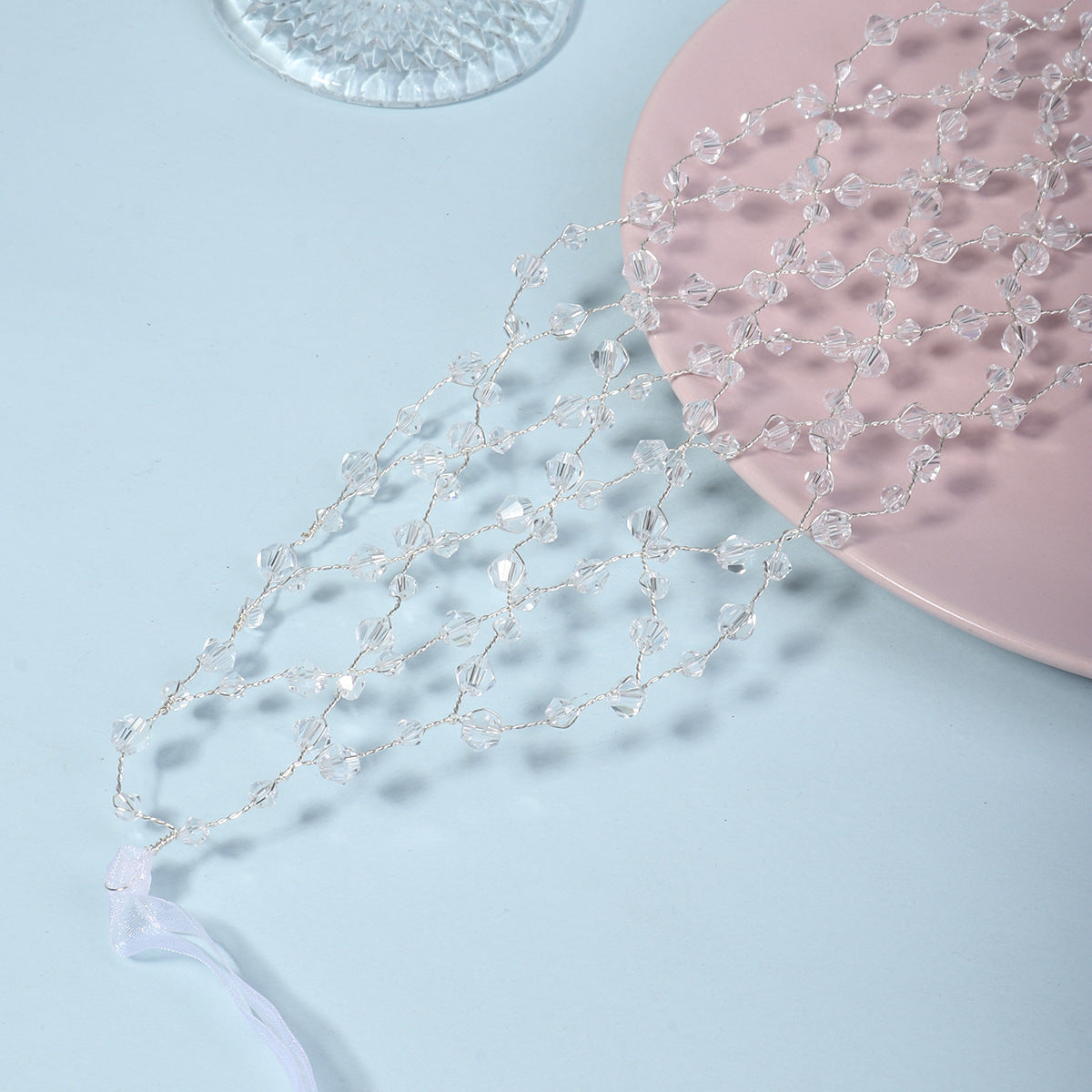 Handmade pearl mesh pressed hair headpiece