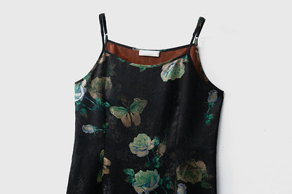 Mulberry silk side zipper bottoming suspender dress
