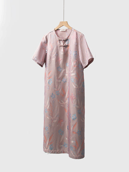 Double-sided different-color new Chinese style silk jacquard dress