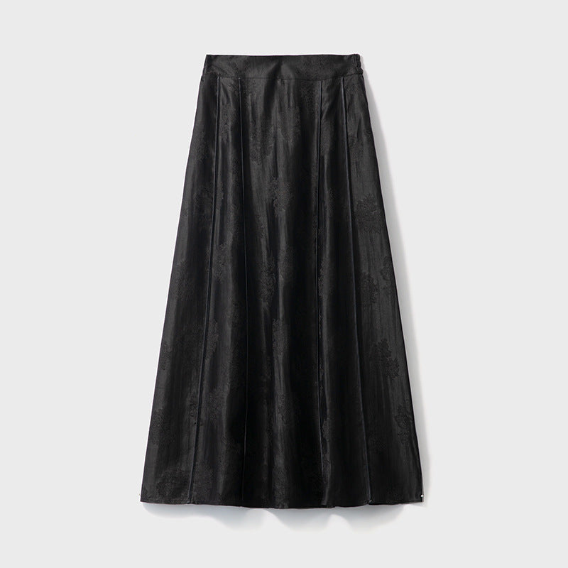 Mulberry silk shantung yarn jacquard elastic high waist wide swing skirt