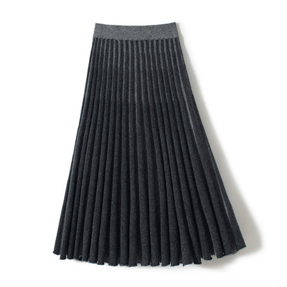 A-version pleated heavyweight thickened two-tone cashmere knitted skirt