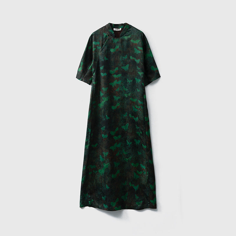 Silk shantung silk jacquard flower Chinese style dress