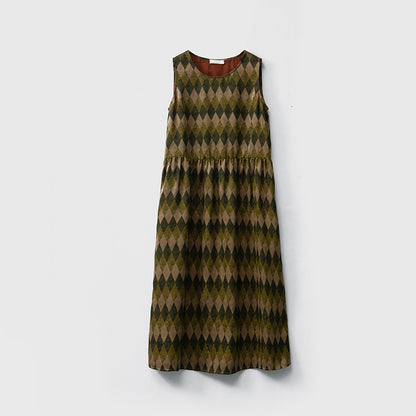 Silk Xiangyunsha round neck with pockets printed loose vest skirt for women new mulberry silk long vest skirt