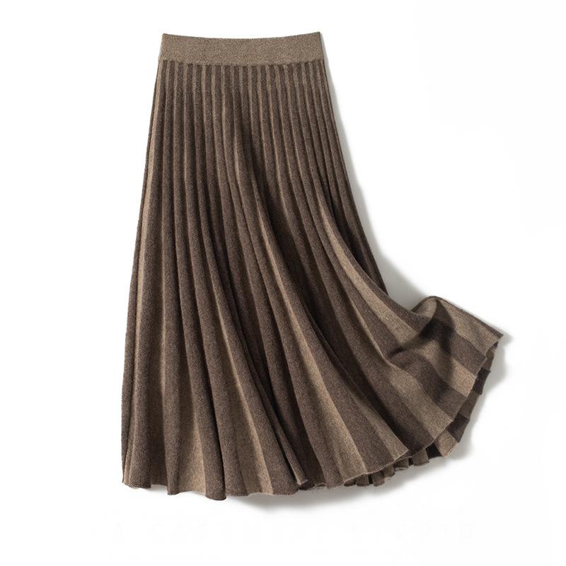 A-version pleated heavyweight thickened two-tone cashmere knitted skirt