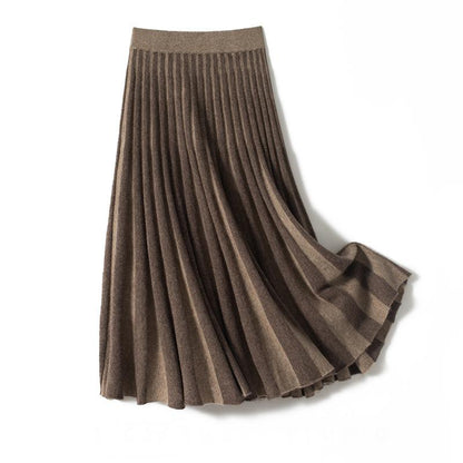 A-version pleated heavyweight thickened two-tone cashmere knitted skirt