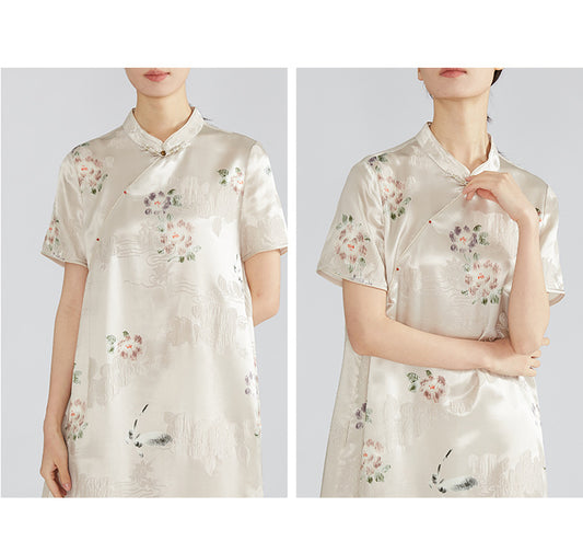 New Chinese style cheongsam dress Chinese style short sleeve dress