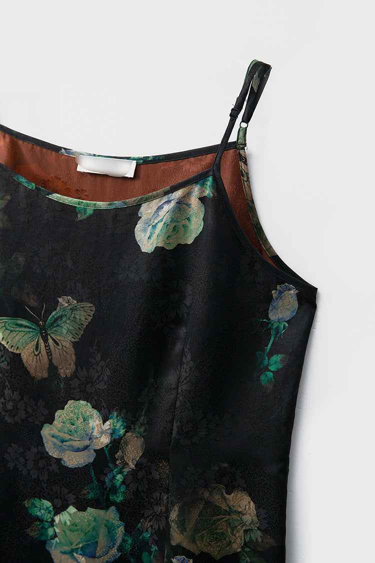 Mulberry silk side zipper bottoming suspender dress