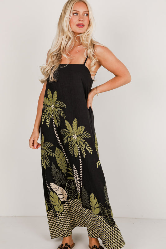 FINAL SALE - Wherever You Go Leaf Print Maxi Dress