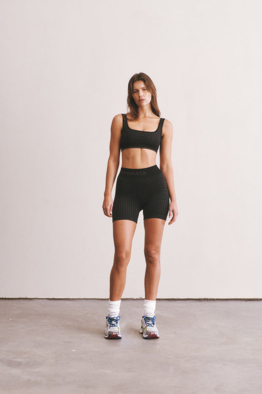 Houndstooth Wool Mini Short - Black