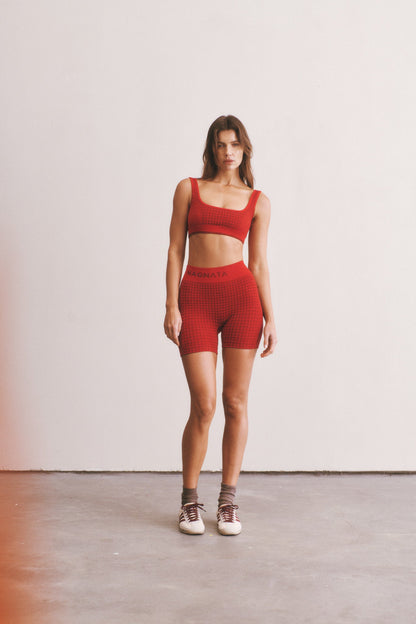 Houndstooth Wool Mini Short - Crimson