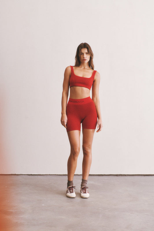 Houndstooth Wool Mini Short - Crimson
