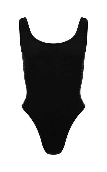 Houndstooth Wool Bodysuit - Black