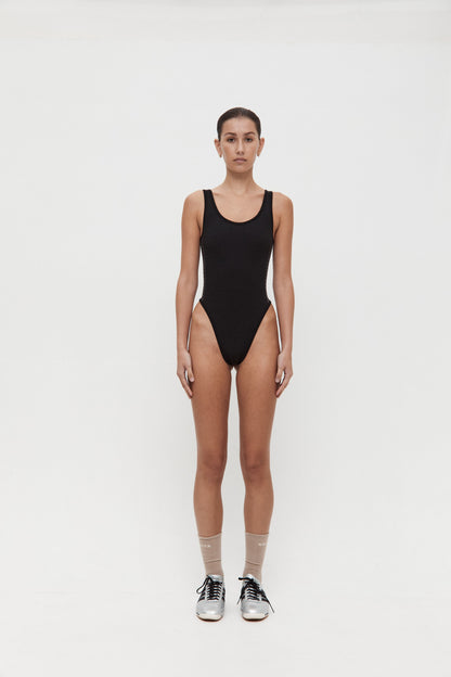 Houndstooth Wool Bodysuit - Black