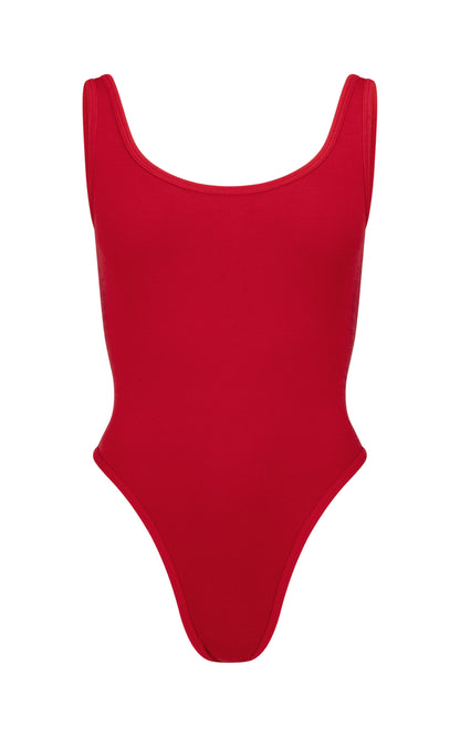 Houndstooth Wool Bodysuit - Crimson