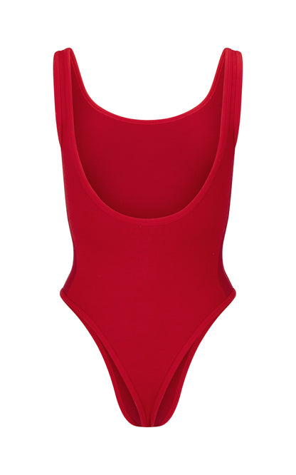 Houndstooth Wool Bodysuit - Crimson
