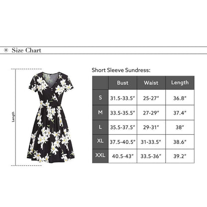 Women’s Summer Dress Short Sleeve Floral V Neck Sundress Ladies Casual Knee Length Dresses with Pockets