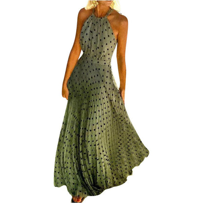 Women Dresses Clearance,Ladies Party Elegant Summer Polka Dot Sleeveless Print Sexy Evening Sling Long Dress Plus Size Wedding Guest Dress