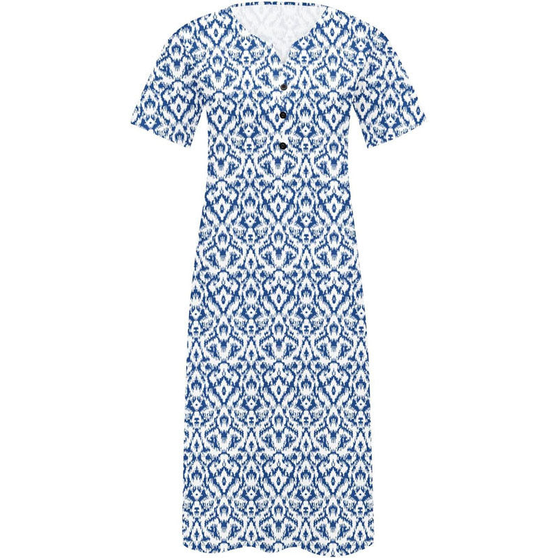 Women Dress Sale Clearance Summer Spring V-Neck Printing Pocket Buttons Casual Loose Mid-Calf Dress UK Ladies Dress