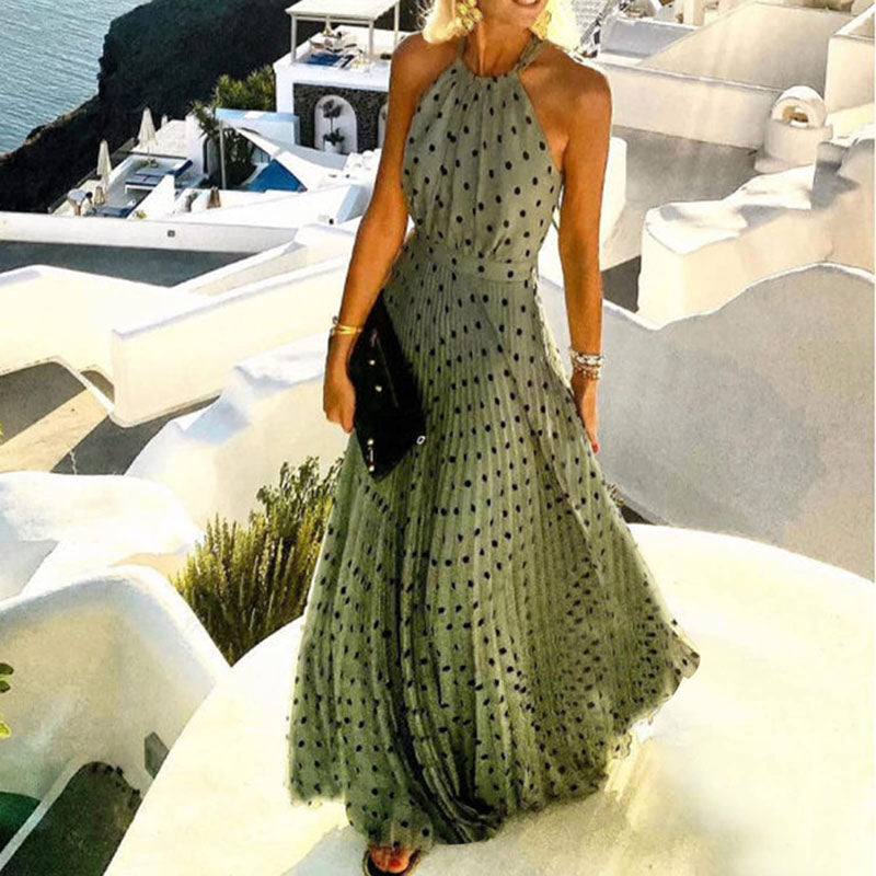 Women Dresses Clearance,Ladies Party Elegant Summer Polka Dot Sleeveless Print Sexy Evening Sling Long Dress Plus Size Wedding Guest Dress