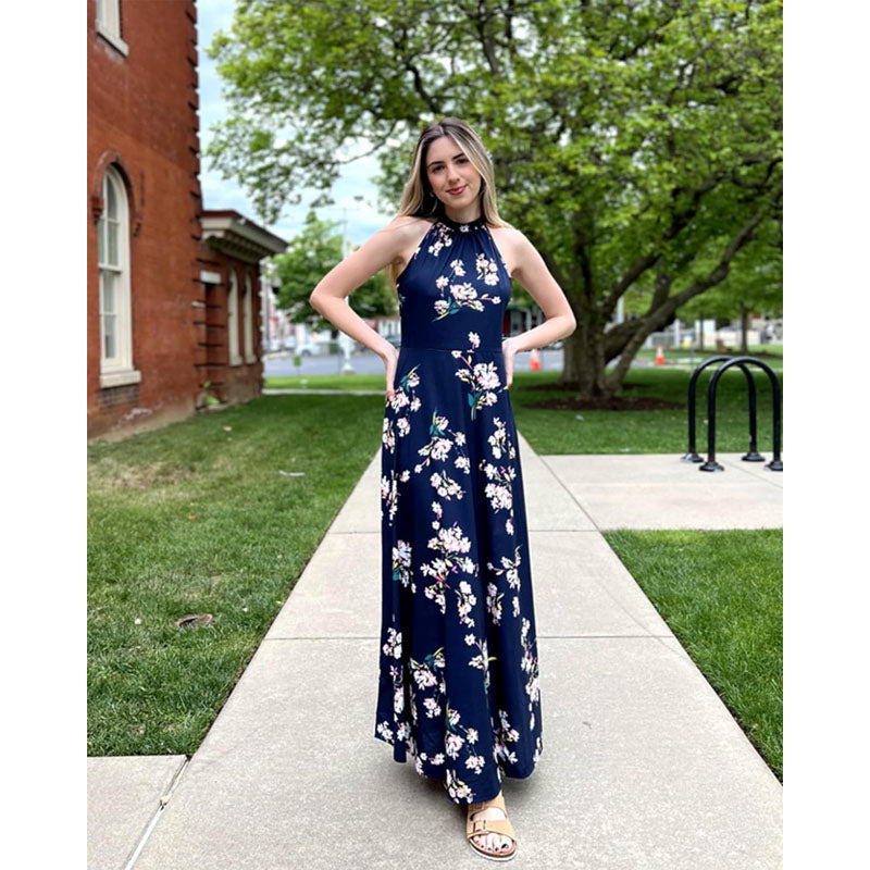 Women’s Maxi Dresses Halter Neck Summer Dress Floral Print Sleeveless Off Shoulder Elegant Long Dress