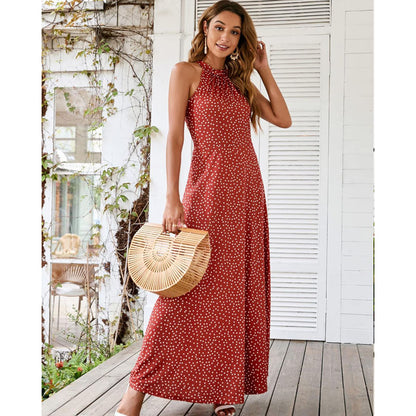 Women’s Maxi Dresses Halter Neck Summer Dress Floral Print Sleeveless Off Shoulder Elegant Long Dress