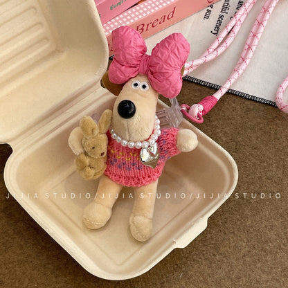 Cartoon cute girl head dog mobile phone back clip plush puppy diagonal pendant