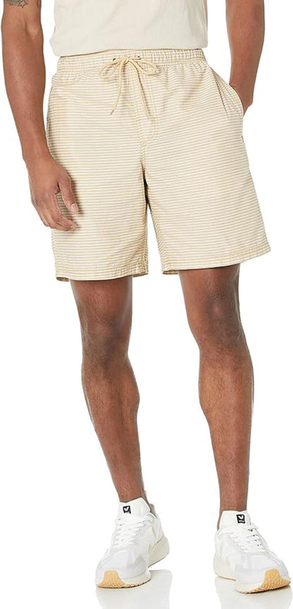 Khaki Brown Stripes Men’s Drawstring Walk Shorts