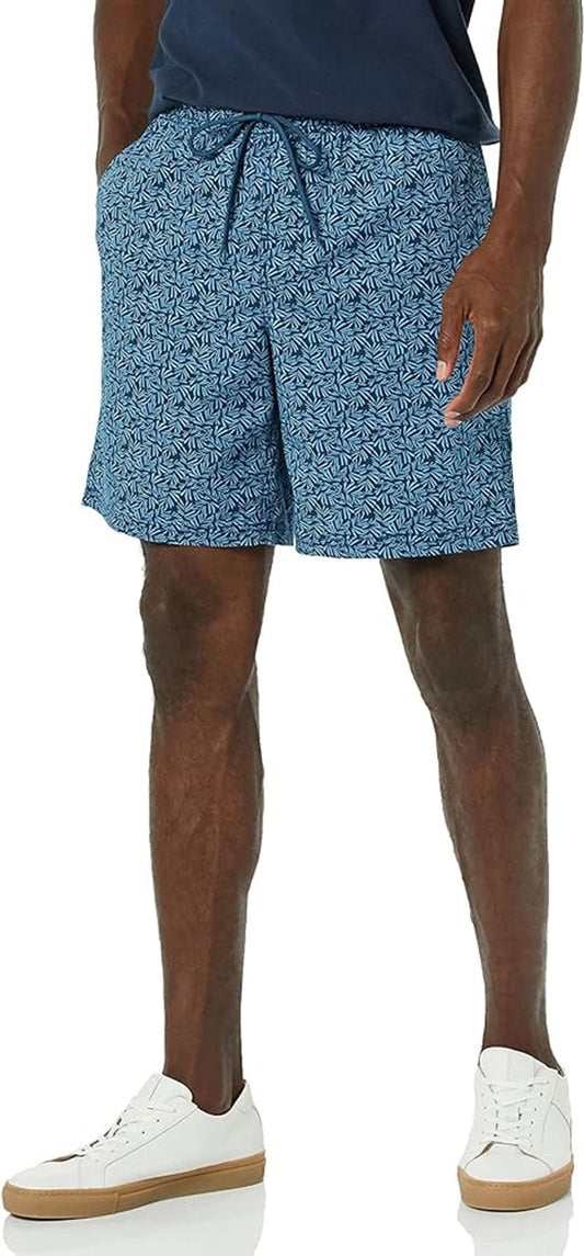 Navy Indigo Palm Tree Men’s Drawstring Walk Shorts