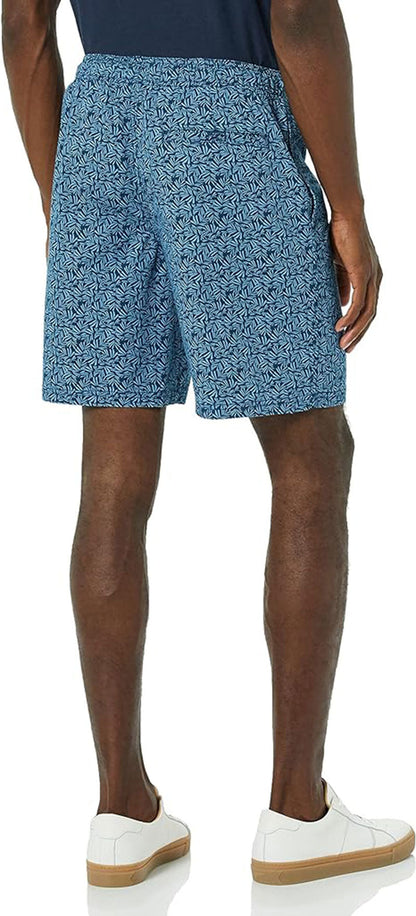 Navy Indigo Palm Tree Men’s Drawstring Walk Shorts