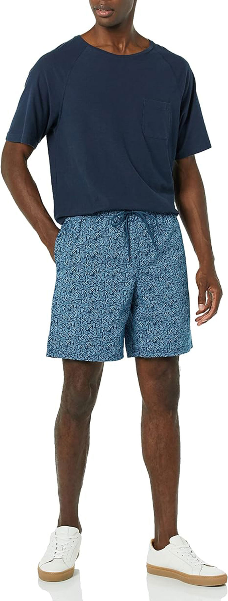 Navy Indigo Palm Tree Men’s Drawstring Walk Shorts