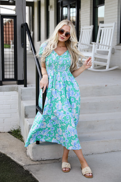 FINAL SALE - Romantic Celebration Green Floral Maxi Dress