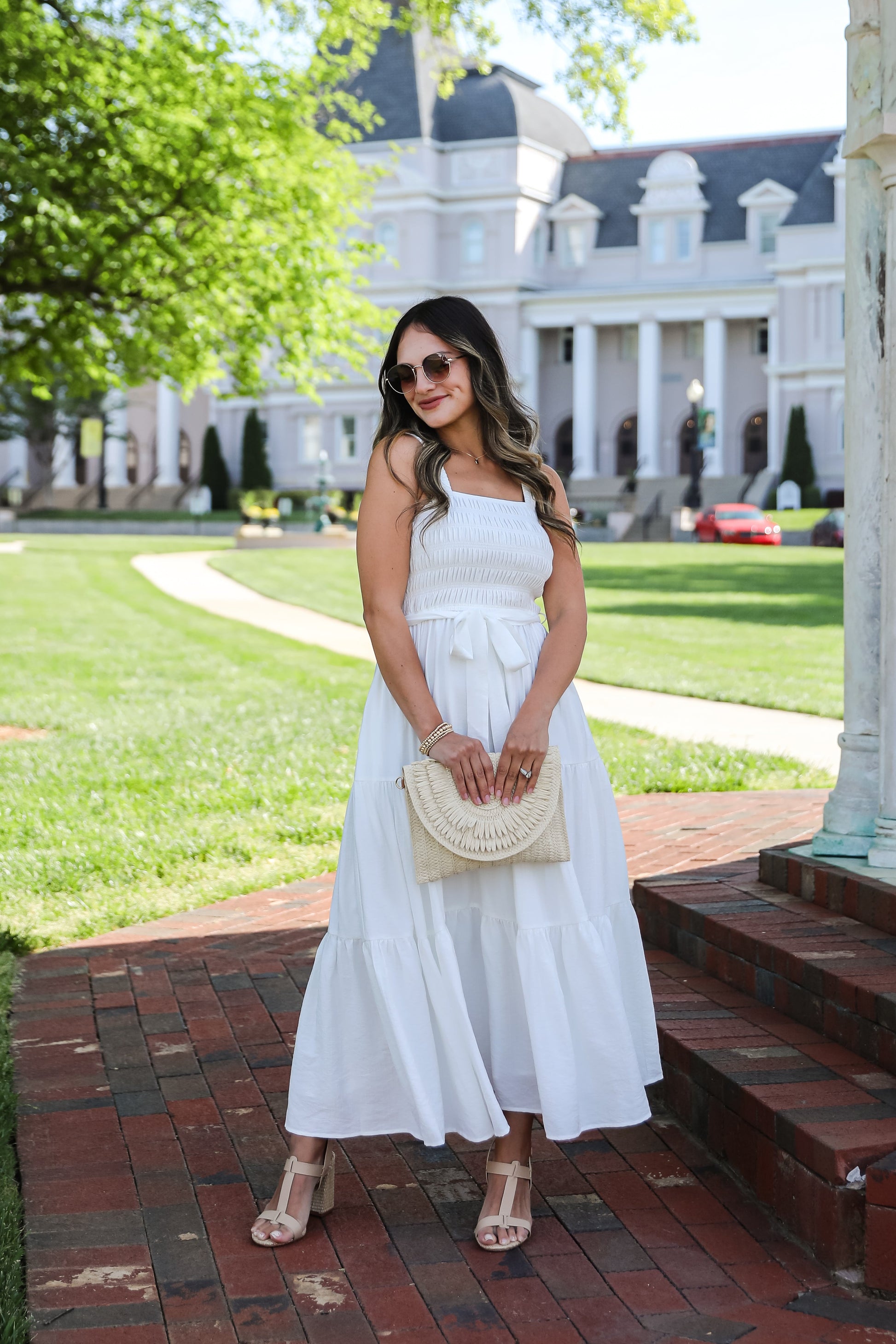 smocked white dress Strong Impressions White Smocked Tiered Maxi Dress – Visseroun