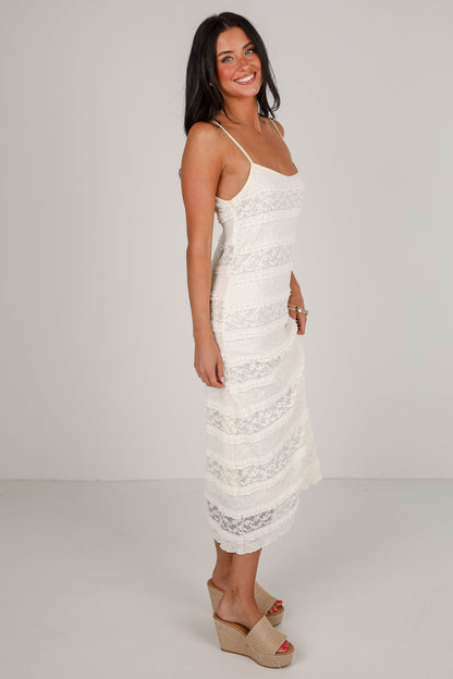 Love In Your Heart Beige Lace Maxi Dress