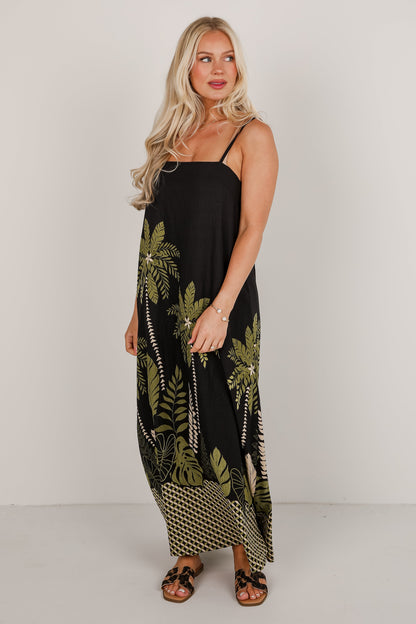 FINAL SALE - Wherever You Go Leaf Print Maxi Dress