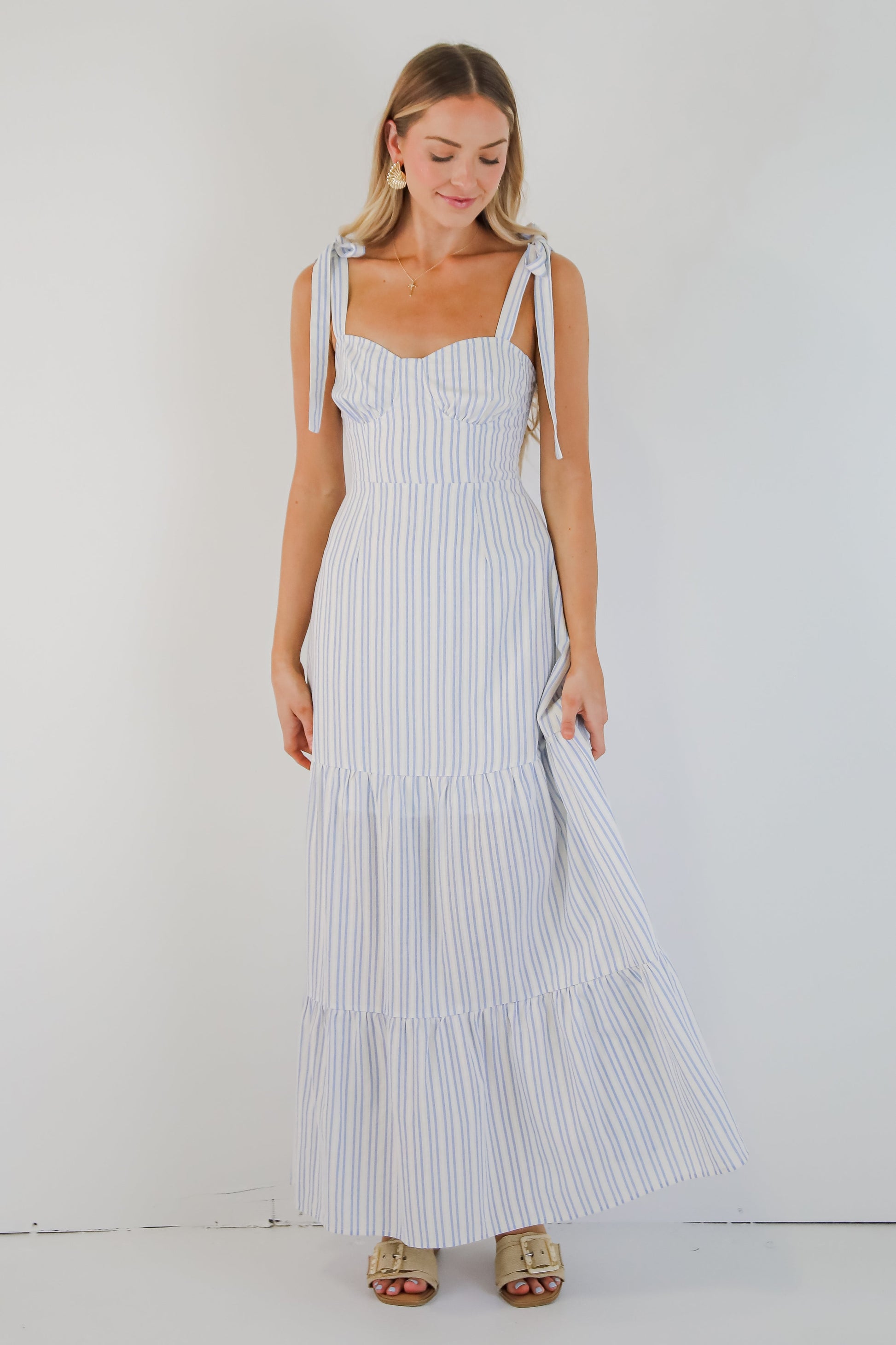 striped maxi dress blue white Make The Time Blue Striped Maxi Dress – Visseroun