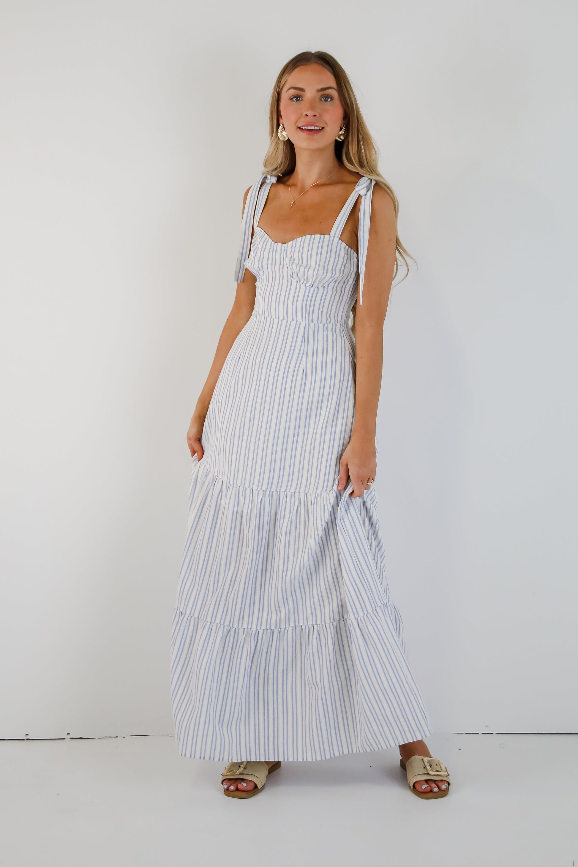 striped blue and white maxi dress Make The Time Blue Striped Maxi Dress – Visseroun