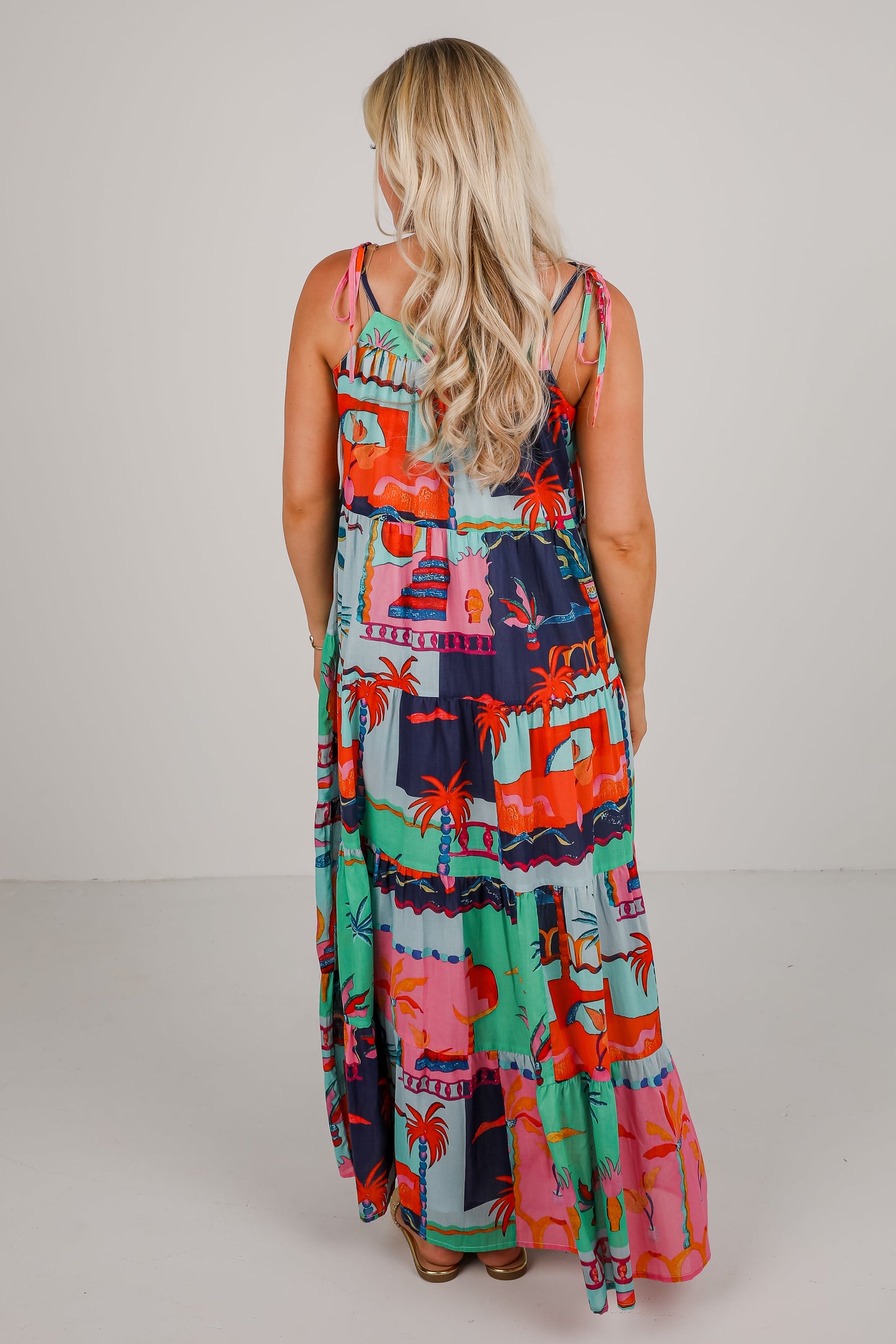 FINAL SALE - Sunset By The Sea Blue Tropical Tiered Maxi Dress