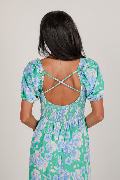 FINAL SALE - Romantic Celebration Green Floral Maxi Dress