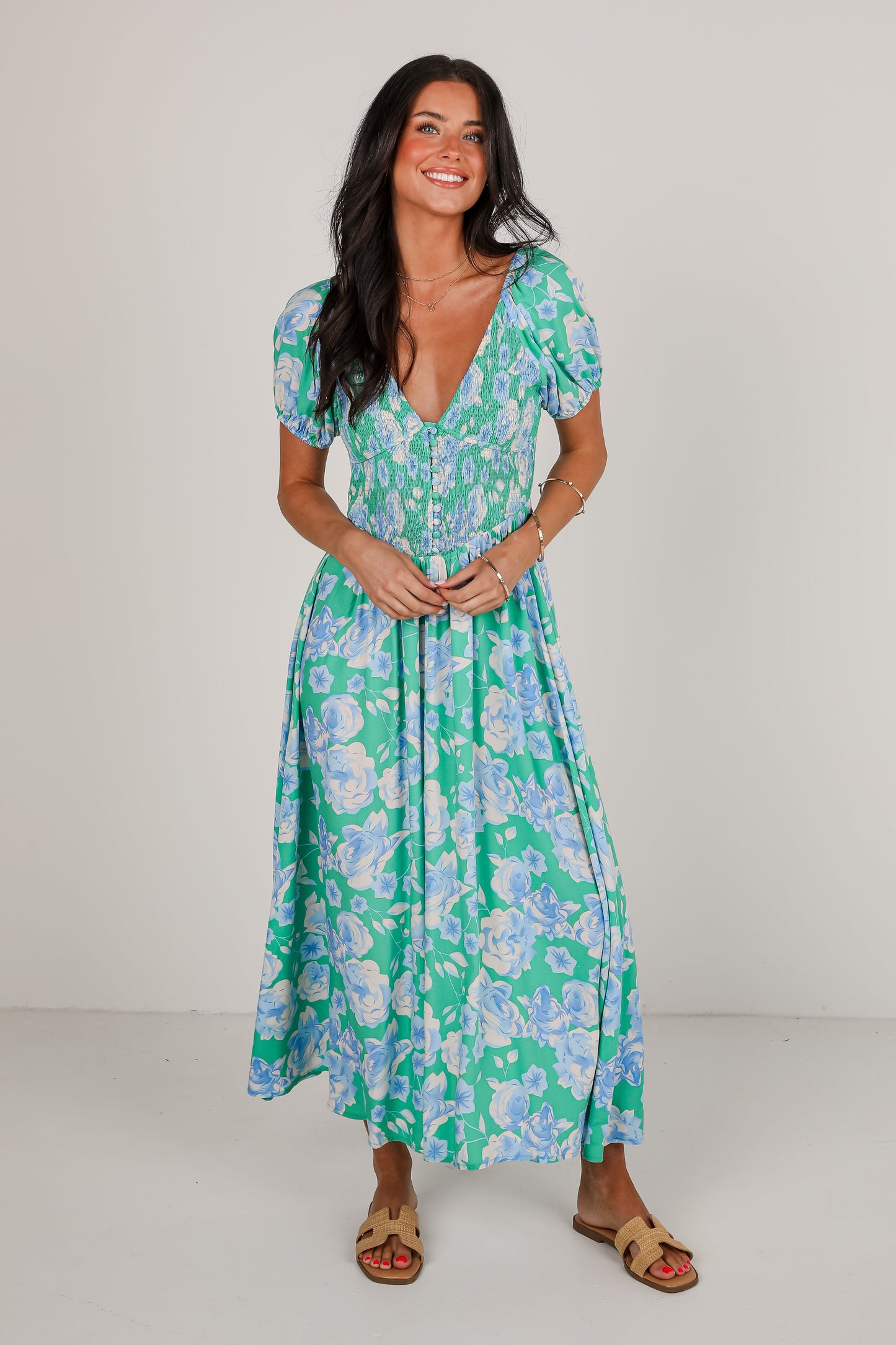 FINAL SALE - Romantic Celebration Green Floral Maxi Dress