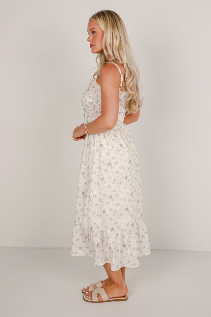 Thinking Ahead Ivory Smocked Floral Maxi Dress