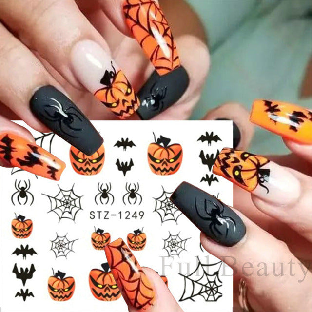 Halloween Skeleton Maple Leaf Russian Nail Stickers