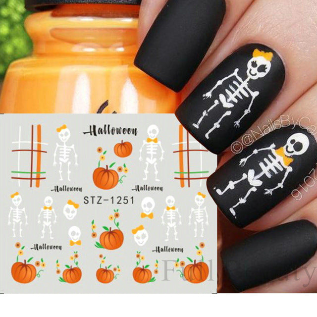Halloween Skeleton Maple Leaf Russian Nail Stickers